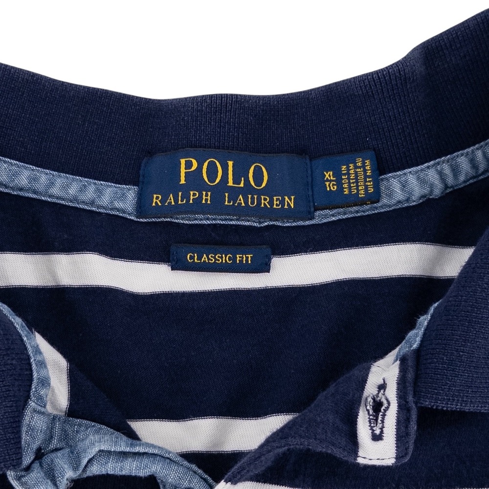 Polo Ralph Lauren Men's XL Navy Blue White‎ Stripe Short Sleeve Polo Shirt Pony - Picture 7 of 7